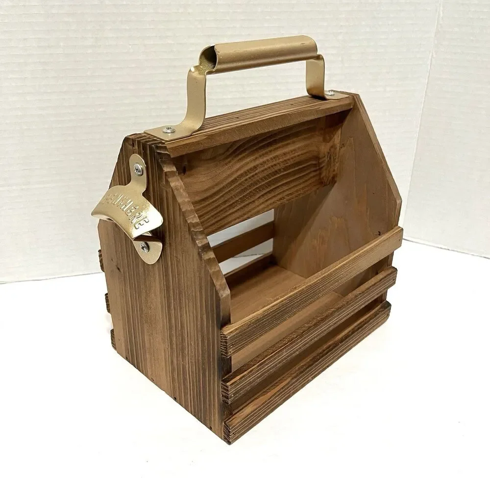 Wooden Condiment or Bottle Caddy Copper Color Bottle Opener & Handle